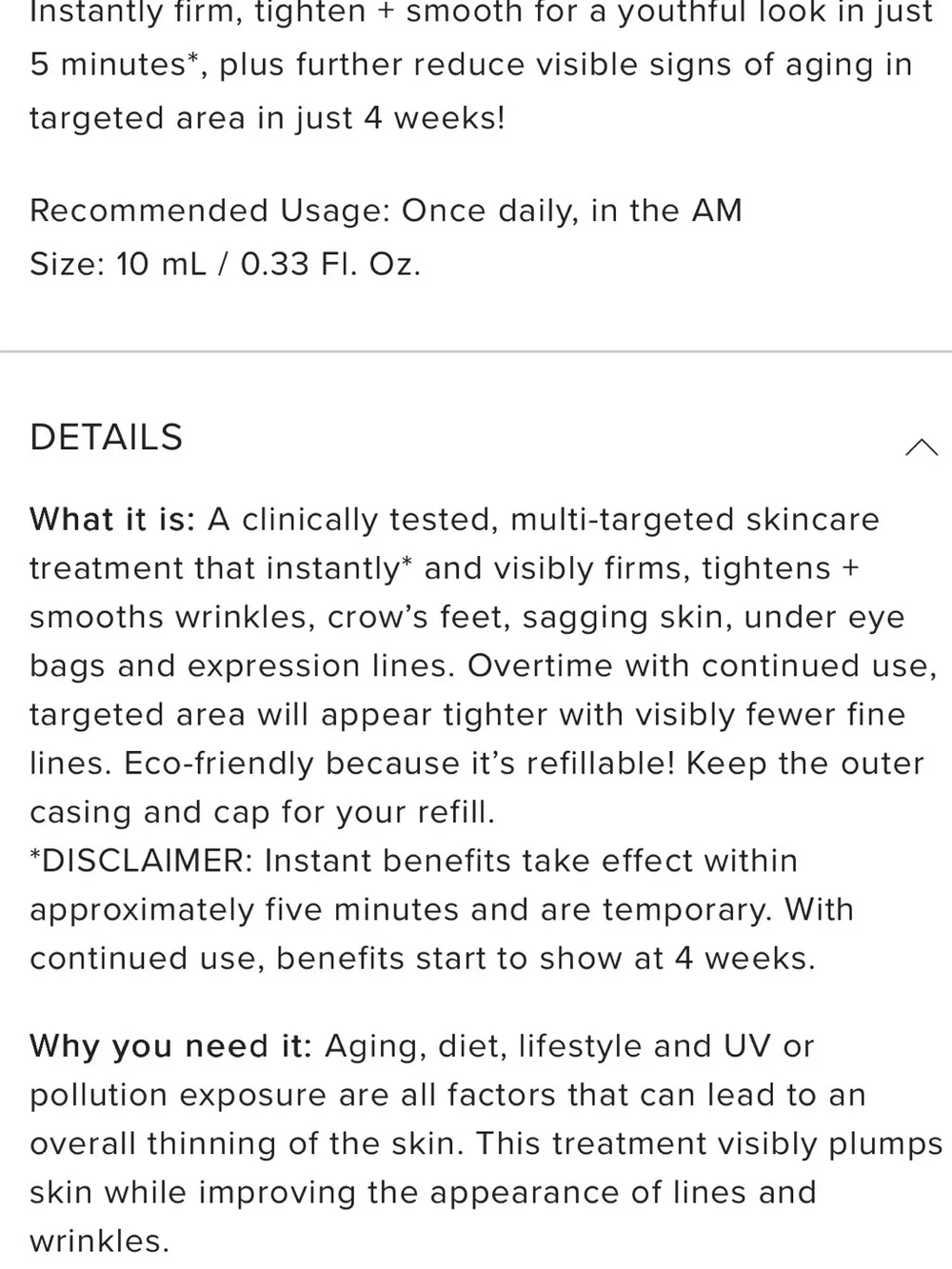 Rodan + Fields Instant Targeted Firming Gel + Refill